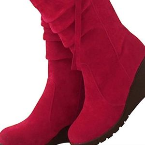 Ayaso Womens Faux Suede Mid-High Boots Pointed Toe High Chunky Heel Zip up Light